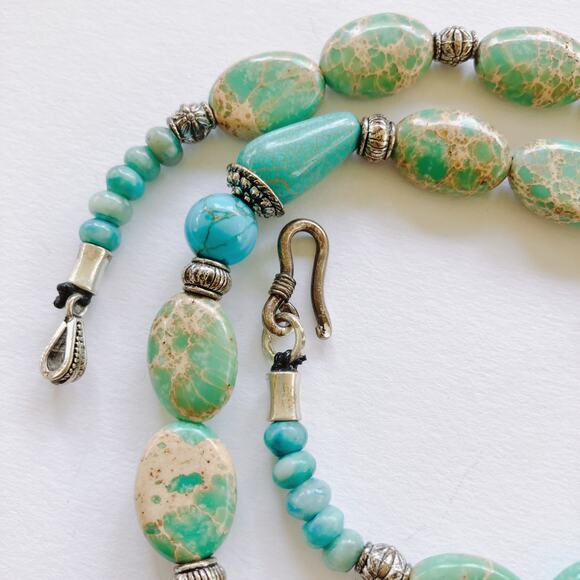 Artisan Necklace Jasper Turquoise Beads Boho Southwestern Style - Picture 11 of 16